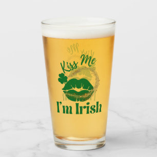 Kiss Me I'm Irish Lips And Shamrock Glass