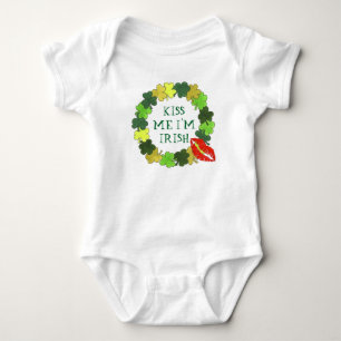 Kiss Me I'm Irish Lips Shamrock St. Patrick's Day Baby Bodysuit