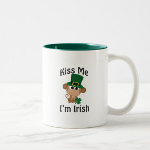 Kiss Me, I'm Irish! Monkey Two-Tone Coffee Mug
