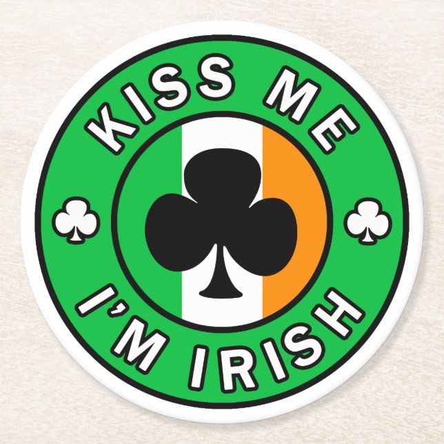 Kiss Me I'm Irish Round Paper Coaster (Front)