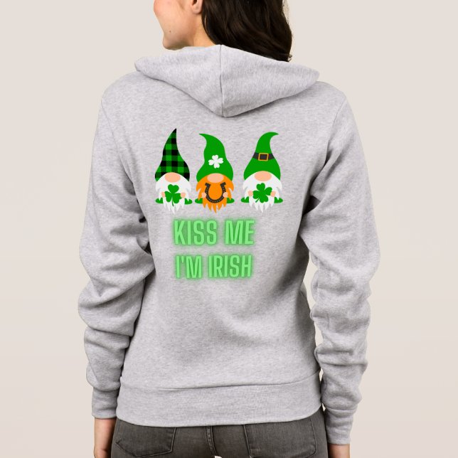Kiss Me I'm Irish St. Patrick's Day Gnome Shamrock Hoodie (Back)