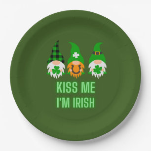 Kiss Me I'm Irish St. Patrick's Day Gnome Shamrock Paper Plate