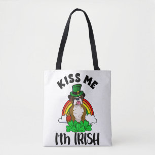 Kiss Me I'm Irish, St. Patricks Dog, Leprechaun Tote Bag