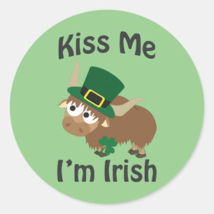 Kiss me I'm Irish Yak Classic Round Sticker