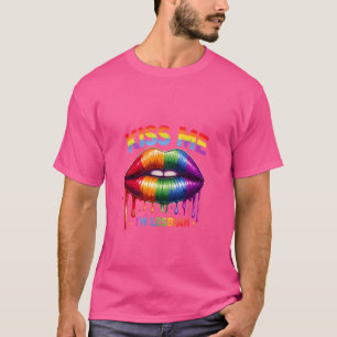 Kiss Me I'm Lesbian Lips Rainbow Funny Vintage Lgb T-Shirt