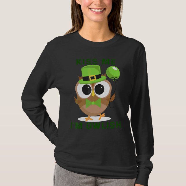 Kiss Me I'm Owlish St Patrick's Day T-Shirt (Front)
