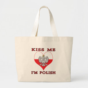 Kiss Me I'm Polish Large Tote Bag
