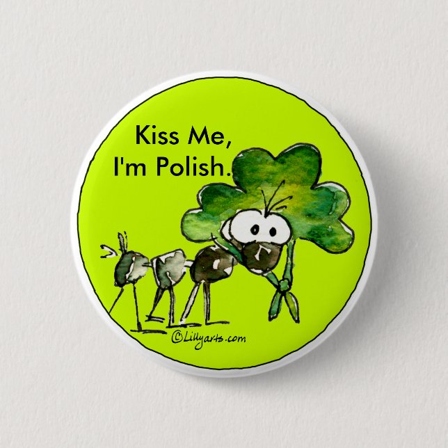 Kiss Me I'm Polish Shamrock Button (Front)