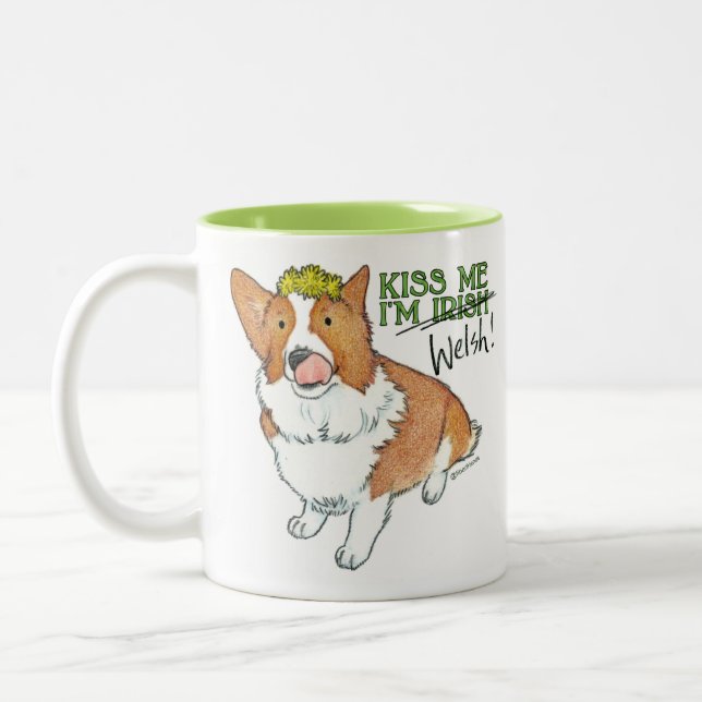 Kiss Me I'm Welsh - Corgi Saint Patrick's Day Mug (Left)