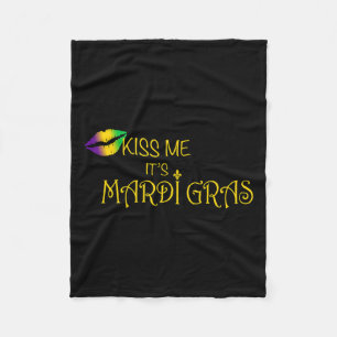 Kiss Me It's Mardi Gras Fleece Blanket