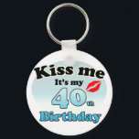 Kiss me it's my 40th Birthday Key Ring<br><div class="desc">Leuke sleutelhanger met de tekst: kus me het is mijn 40e verjaardag. een kus is afgebeeld met rode lippenstift. Verder zijn de kleuren zwart en blauw. Leuk cadeau om aan iemand te geven die veertig 40 is geworden,  of voor jezelf om te laten zien dat je jarig bent.</div>