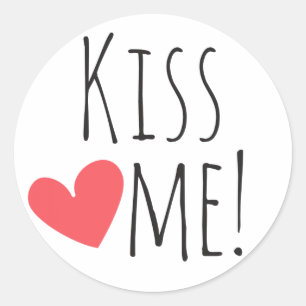 Kiss Me Love Quote Red Heart Wedding Bridal Shower Classic Round Sticker