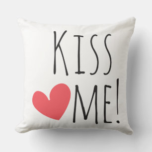 Kiss Me Love Quote Red Heart Wedding Engagement Cushion