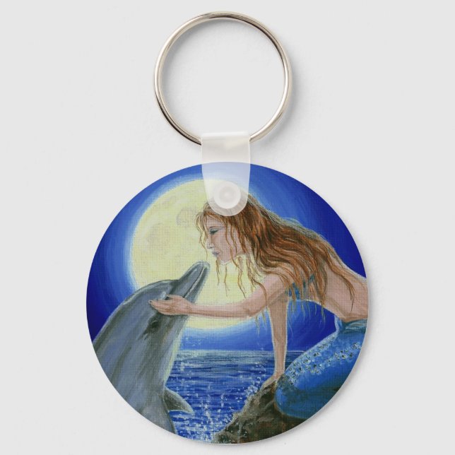 Kiss Me Mermaid & Dolphin Fantasy keychain (Front)