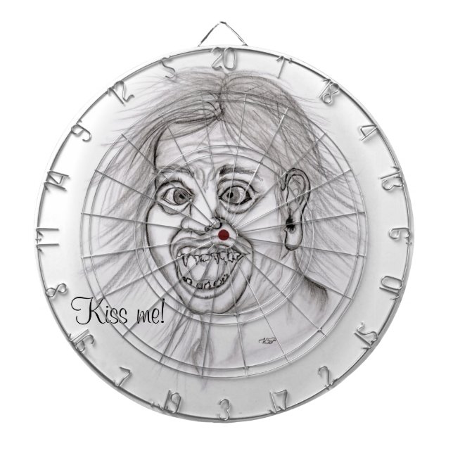 Kiss me! Pencil drawing black and white Design Dartboard (Front)