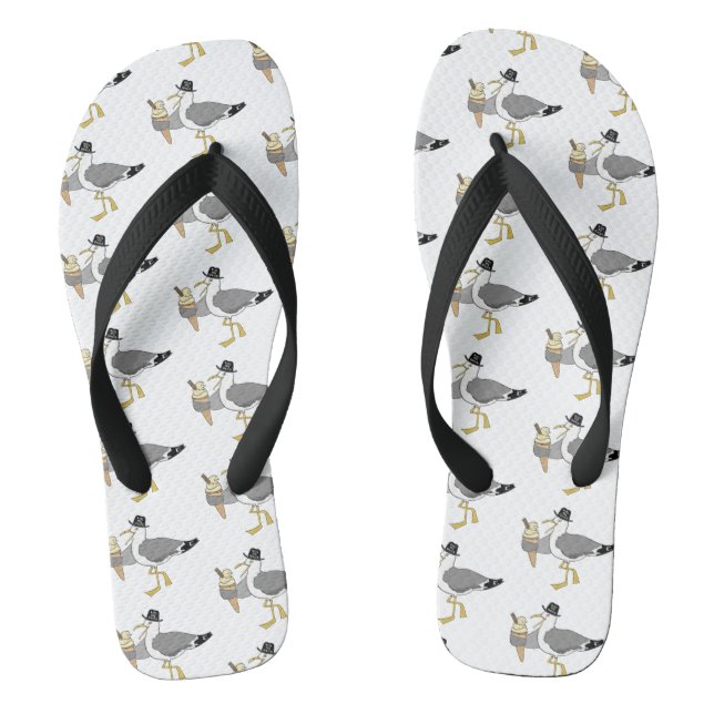 Kiss Me Quick Seagull Flip Flops Beach Footwear (Footbed)