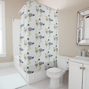 Kiss Me Quick Seaside Seagull Light Gray Shower Curtain