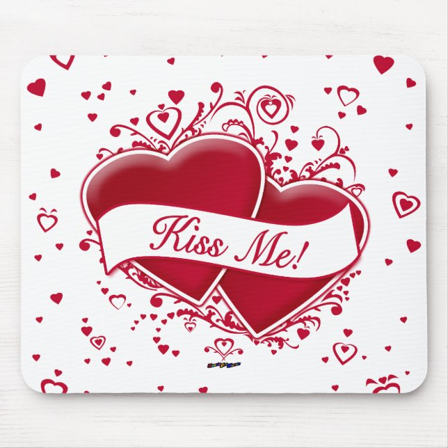 Kiss Me! Red Hearts Mouse Pad (Front)