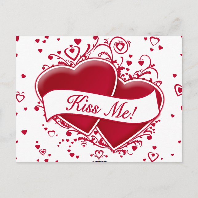 Kiss Me! Red Hearts Postcard (Front)