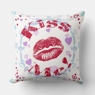 Kiss Me! Red Lips With Hearts Cushion