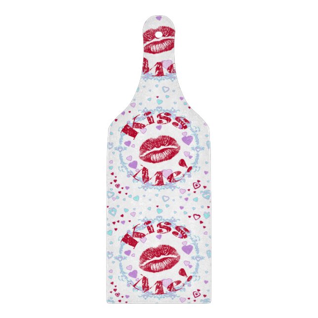 Kiss Me! Red Lips With Hearts Cutting Board (Front)