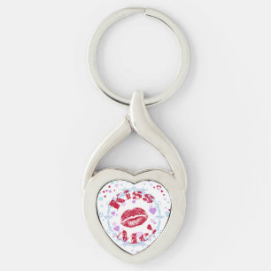 Kiss Me! Red Lips With Hearts Key Ring