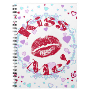 Kiss Me! Red Lips With Hearts Notebook