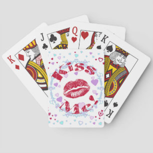 Kiss Me! Red Lips With Hearts Playing Cards