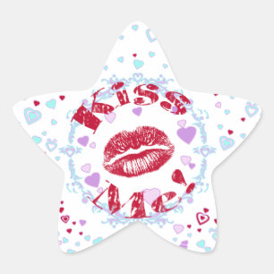 Kiss Me! Red Lips With Hearts Star Sticker