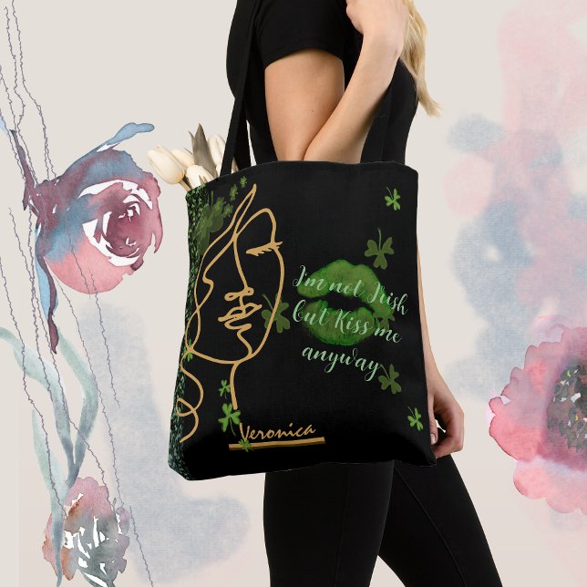 Kiss me Shamrock black  Tote Bag (Kiss me Shamrock black Tote Bag , cute St Patrick's Day gift for her )
