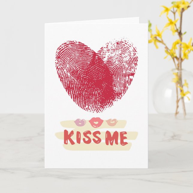 Kiss Me Thumb Print Romantic Art Card (Yellow Flower)
