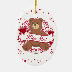 Kiss Me! Valentine's Day Teddy Bear Ceramic Tree Decoration