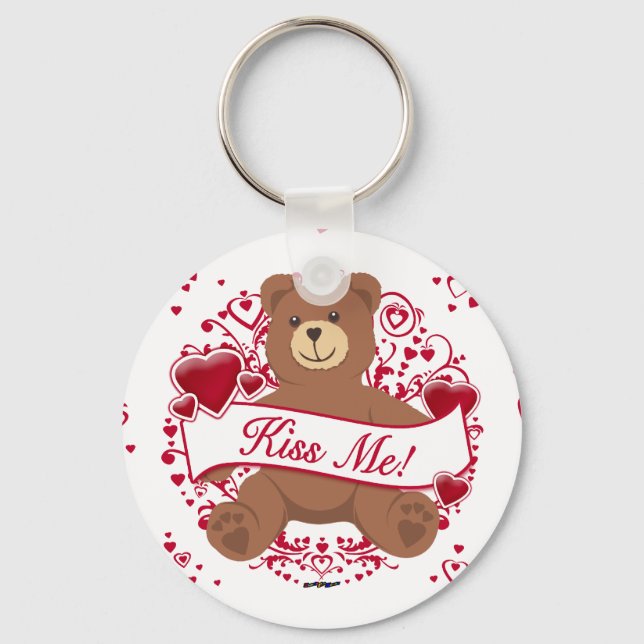 Kiss Me! Valentine's Day Teddy Bear Key Ring (Front)