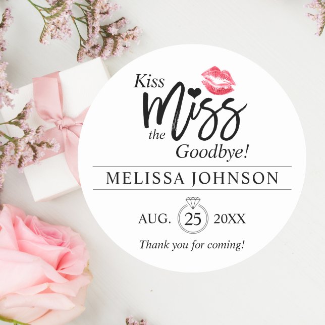 Kiss Miss Goodbye Thank You Bachelorette Bridal Classic Round Sticker (Kiss Miss Goodbye Thank You Bachelorette Bridal Classic Round Sticker | lips modern)