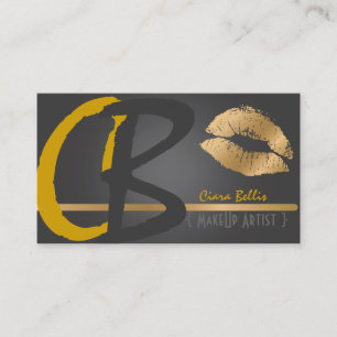Kiss Monogram, gold tone lips Business Card