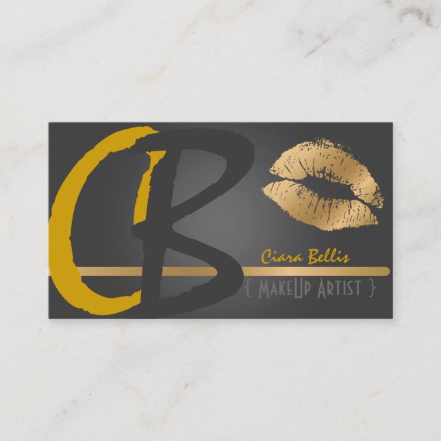 Kiss Monogram, gold tone lips Business Card (Front)