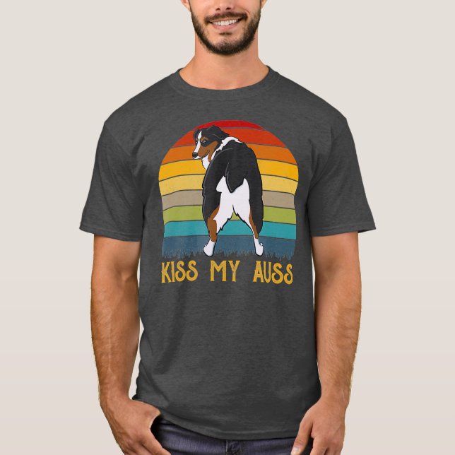 Kiss My Auss Funny Aussie Mum Aussie Owner Retro T-Shirt (Front)
