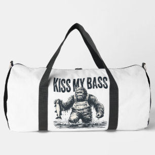Kiss My Bass Bigfoot Fishing Black Duffle Bag