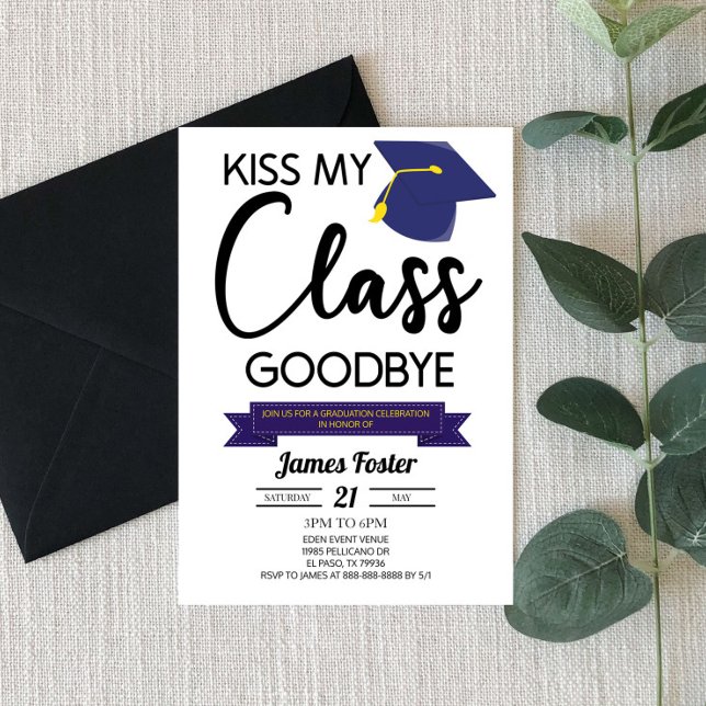 Kiss My Class Goodbye Blue Black Graduation Invitation (Creator Uploaded)