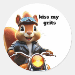 Kiss my grits —motorcycle dude classic round sticker