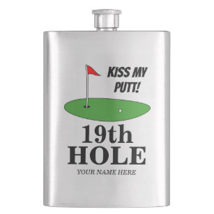 Kiss My Putt 19th Hole funny golfing gift custom F Hip Flask