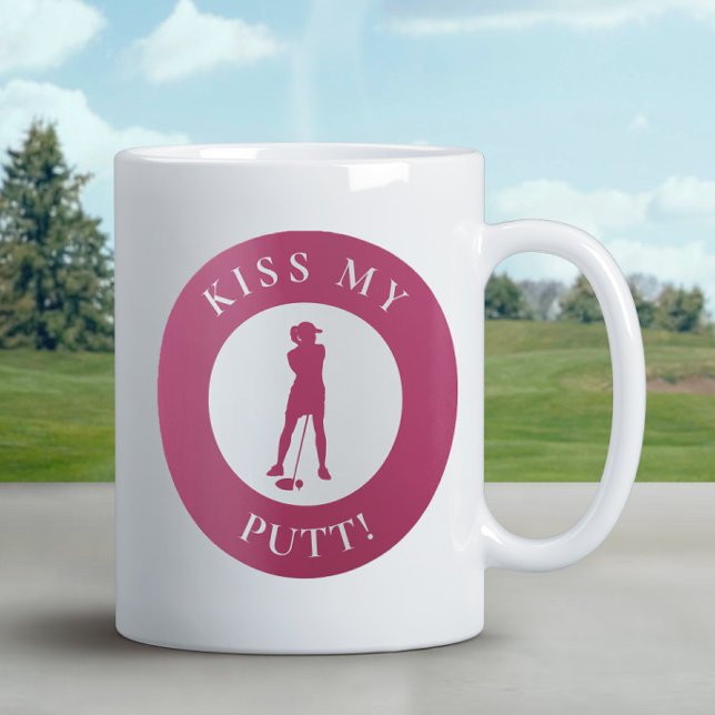 Kiss My Putt Funny Golfer Humor Silhouette Pink Coffee Mug (Creator Uploaded)