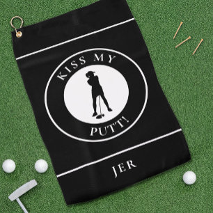 Kiss My Putt Funny Golfer Humour Silhouette Black Golf Towel
