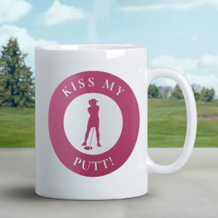 Kiss My Putt Funny Golfer Humour Silhouette Pink Coffee Mug