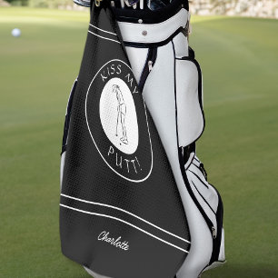 Kiss My Putt Funny Lady Golfer Sports Pro Black Golf Towel