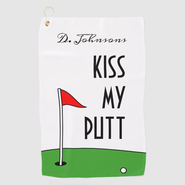 Kiss My Putt Golf Towel funny custom golfing gift (Front)