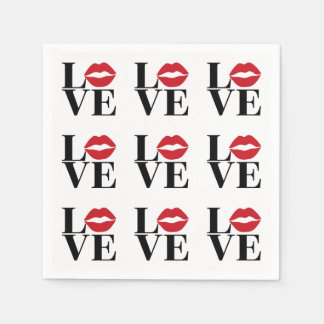 Kiss of Love Modern Red Lips Paper Napkins