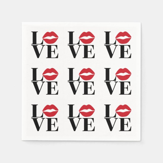 Kiss of Love Modern Red Lips Paper Napkins (Front)