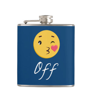 Kiss Off Emoji Funny Trendy Popular Cute Hip Flask