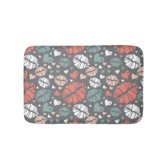 Kiss Print And Heart Pattern Bath Mat (Front)